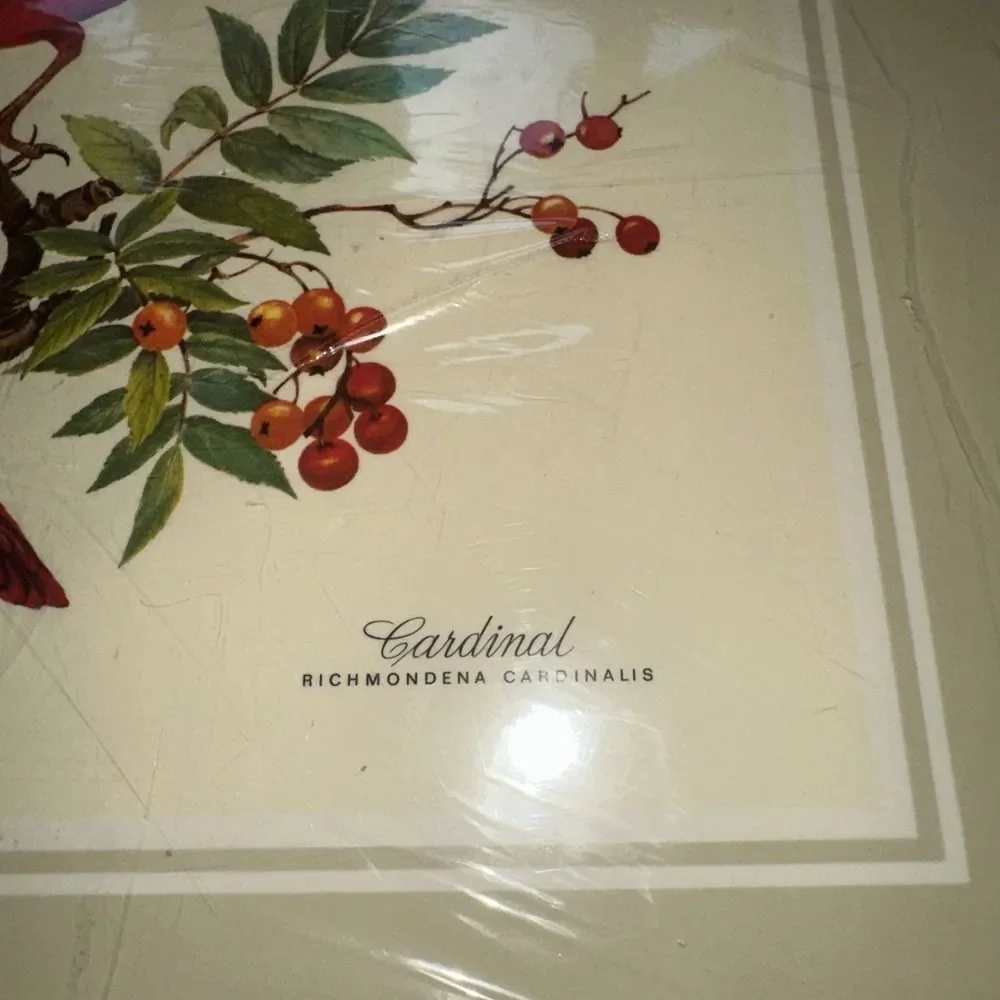English Life  4 Cork Hard Backed Placemats- Cardinal - Songbirds Made In England
